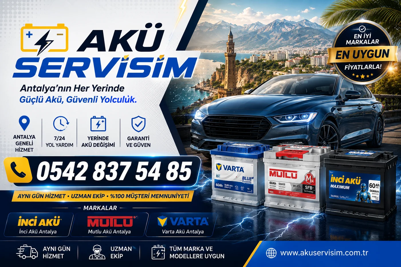 Akü Servisim — Antalya'nın her yerinde güçlü akü, güvenli yolculuk